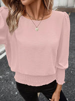 Smocked Waist Round Neck Blouse