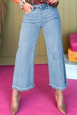 High-Waisted Wide Leg Frayed Hem Jeans - Ladyez