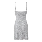 Spring Women French Leopard Bow Mesh Square Collar Suspenders Short Dress