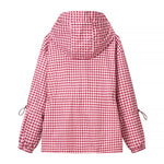 Women Everyday Lace up Waist Controlled Slimming Hooded Plaid Coat