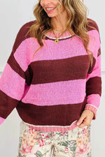 Striped Drop Shoulder Long Sleeve Pullover Regular Fit Knit Sweater