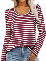 Striped Round Neck Long Sleeve T-Shirt - Ladyez
