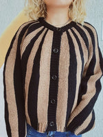 Contrast Stripes Button Down Long Sleeve Cardigan