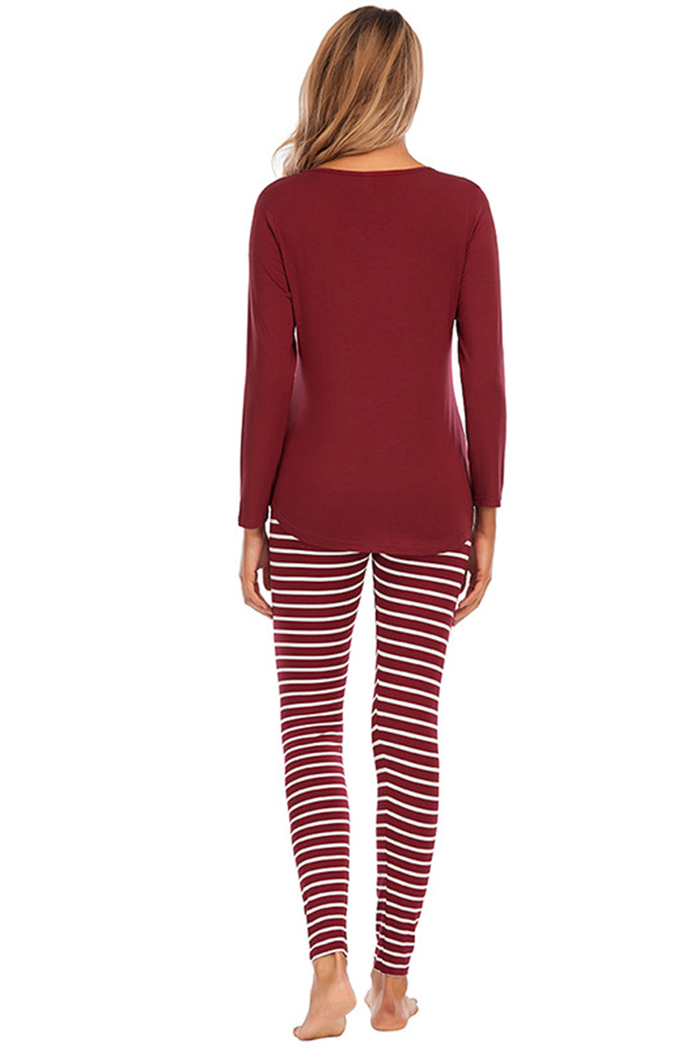 Graphic Round Neck Top and Striped Pants Set - Ladyez
