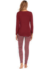 Graphic Round Neck Top and Striped Pants Set - Ladyez