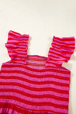 Stripe Flutter Sleeve Smocked Bodice Tiered Maxi Dress