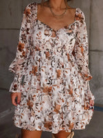 Floral Print Sweetheart Neck Long Sleeve High Waist Mini Dress