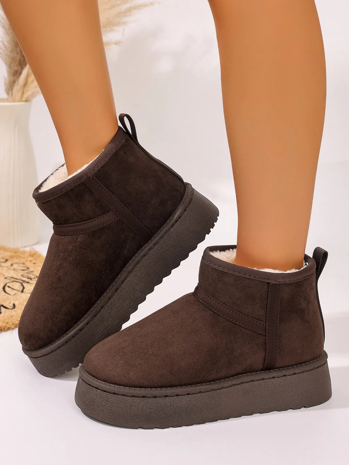 Platform Winter Ankle Boots with Cozy Fleece Lining - Ladyez