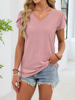 Eyelet Petal Sleeve V-Neck T-Shirt