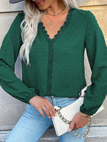 Lace Detail V-Neck Long Sleeve Blouse