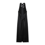 Women Clothing Summer Elegant Silk Satin Texture Halter Maxi Dress