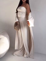 Tube Top & Cardigan & Wide Leg Pants 3-Piece Set