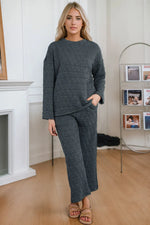 Round Neck Top and Pocketed Pants Lounge Set - Ladyez