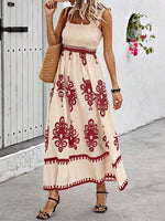 Smocked Bodice Colorful Print Tank Dress