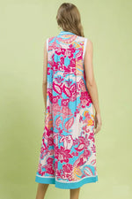 Umgee Floral Sleeveless Midi Dress with Side Pockets