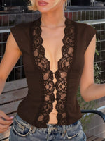 Lace Trim Button Front Vest