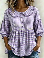 Full Size Gingham Peter Pan Collar Blouse Plus Size