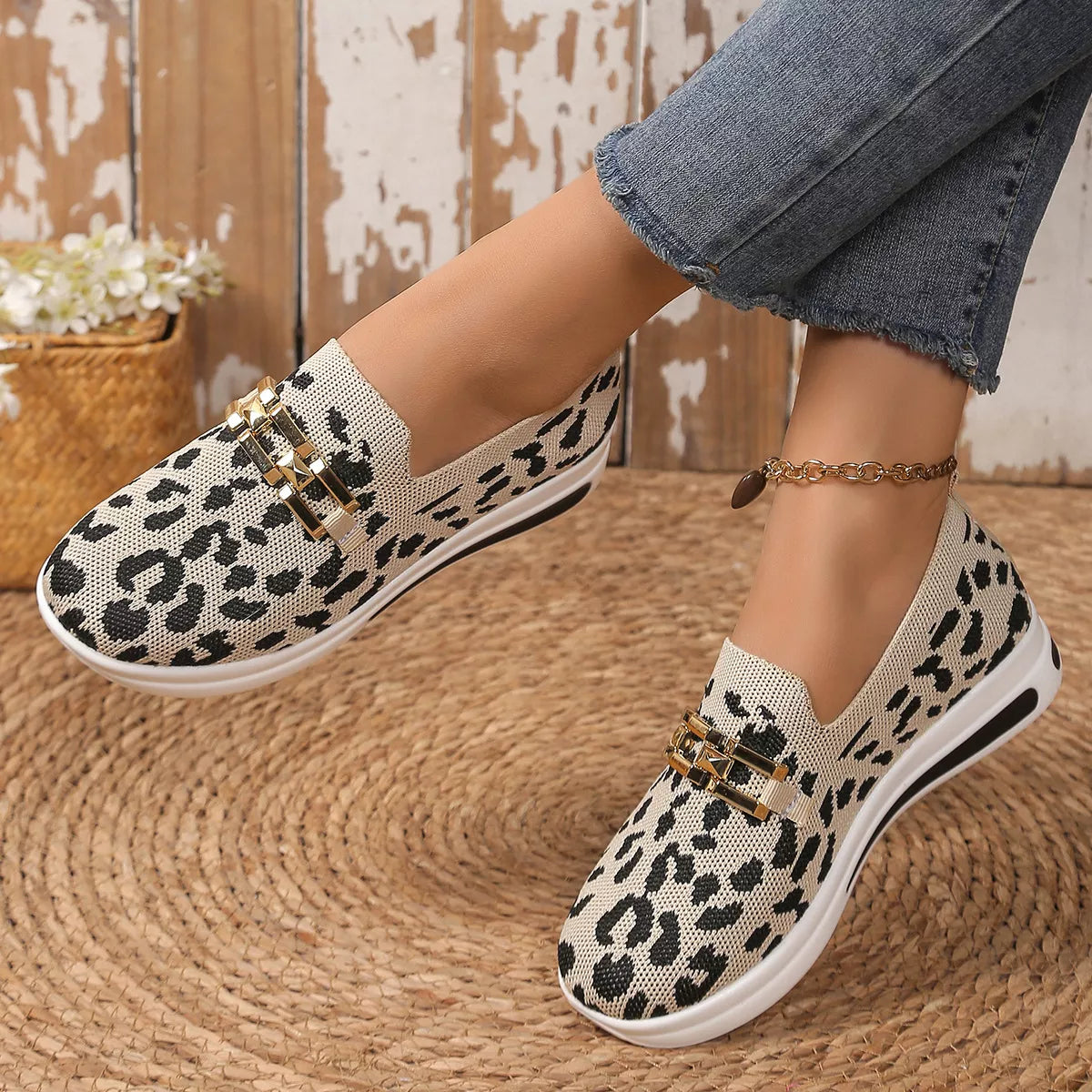 Leopard Mesh Slip-Ons