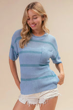 BiBi Patch Pocket Striped Lightweight Sweater Top