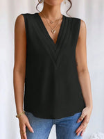 V-Neck Pleated Sleeveless Cami Tank Top - Ladyez