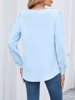 Ruffled V-Neck Long Sleeve Blouse