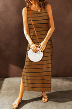 Striped Slit Sleeveless Maxi Dress - Ladyez