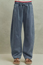 SO ME Stripe Denim Barrel Jeans Drawstring Waistband