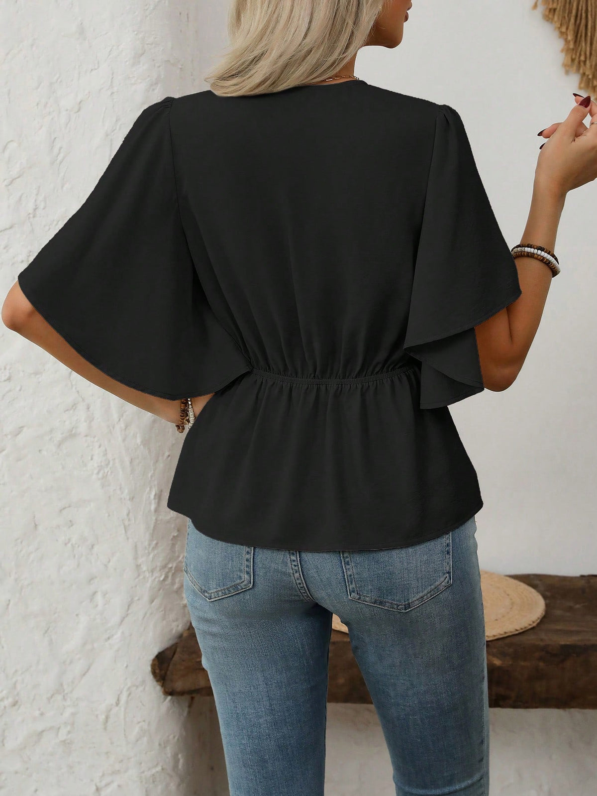 V-Neck Flutter Sleeve Blouse