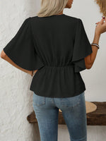 V-Neck Flutter Sleeve Blouse