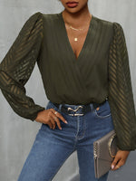 Perfee Ruched Surplice Long Sleeve Bodysuit - Ladyez