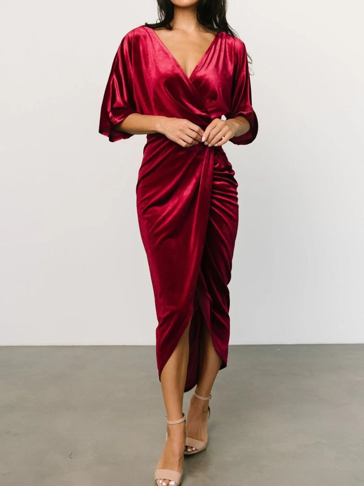 Ruched Surplice Half Sleeve Dress - Ladyez