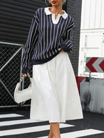 Stripe Contrast Collar Long Sleeve Knit Top