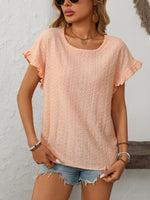 Mandy Eyelet Round Neck Short Sleeve Top - Ladyez