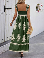 Smocked Bodice Colorful Print Tank Dress