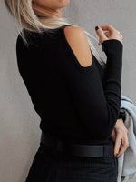 Ribbed Knit Cold Shoulder Sweater