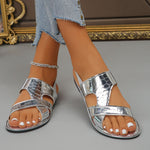 Open Toe Crocodile-Embossed Sandals