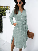 Button Down Printed Long Sleeve Shirt Dress