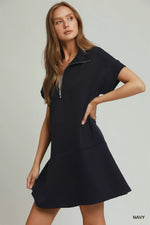 Umgee Collared Quarter Zip Dress with Size Pocket