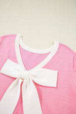 Bow Back Round Neck Short Sleeve Knit Top