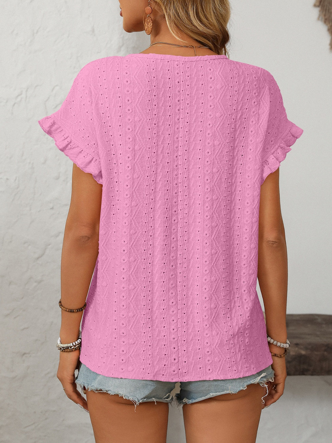 Mandy Eyelet Round Neck Short Sleeve Top - Ladyez