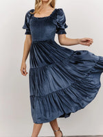 Smocked Half Sleeve Tiered Midi Dress - Ladyez