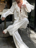 Ruffle Trim Tie Front Top and Pants Set