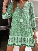 Floral Print Tassel Tie Neck Mini Dress