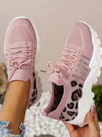 Cutout Leopard Lace Up Mesh Athletic - Ladyez