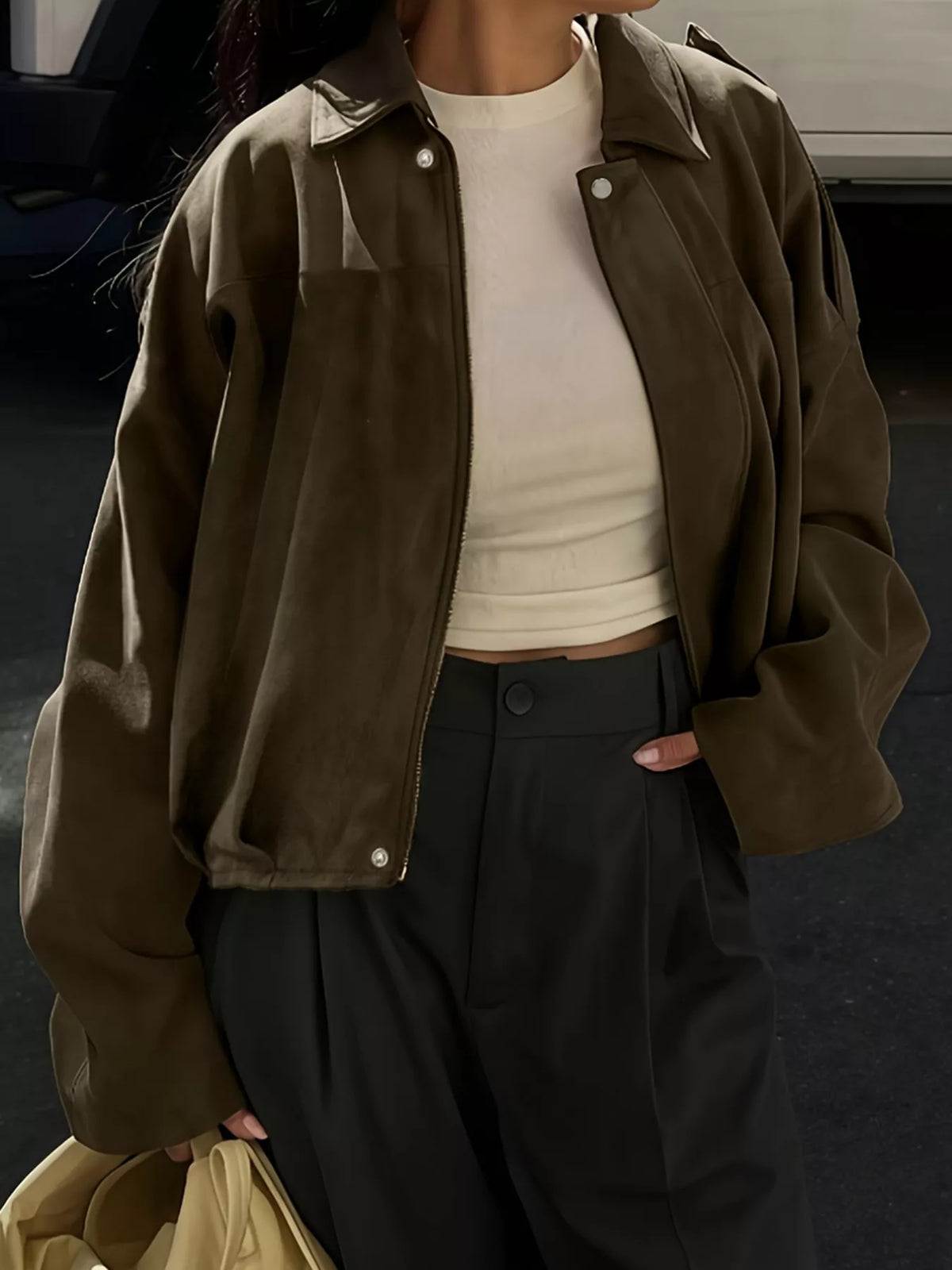 Suede Cropped Bomber Jacket