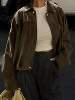 Suede Cropped Bomber Jacket