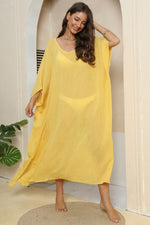 V-Neck Three-Quarter Sleeve Cover-Up - Ladyez