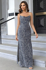 Sequin Backless Split Maxi Dress - Ladyez