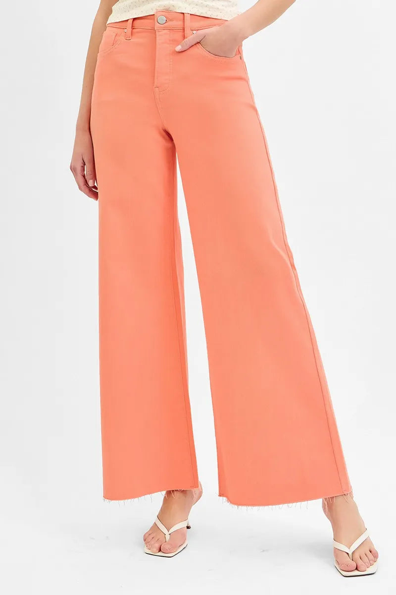 RISEN Full Size Tummy Control High Rise Wide Leg Palazzo Jeans Plus Size - Ladyez