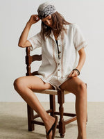Button Up Short Sleeve Shirt and Shorts Set